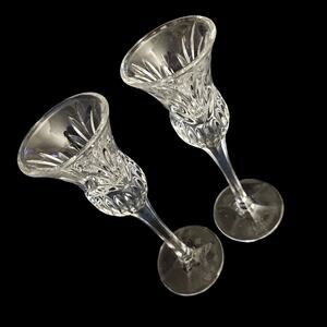 Vintage Cut Crystal Champagne Flutes Pair Elegant Stemware Glasses